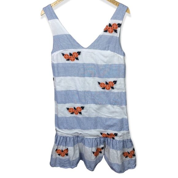 Anthropologie Pepaloves Flower Striped Mini Dress Size XS Blue White V-Neck Boho - Picture 5 of 13